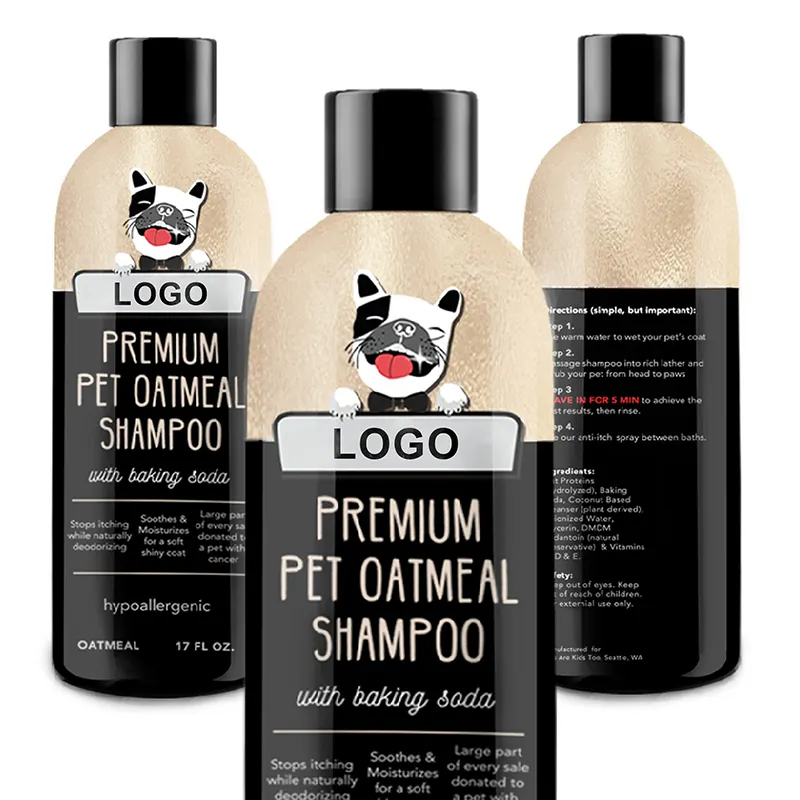 Custom Logo Natural Oatmeal Anti Itch Grooming Pet Shampoo Organic Smelly Puppy Dog Cat Wash Shampoo