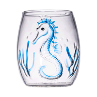 Vaso de Vidrio Creativo con Relieve 3D de Animales Marinos, Tema Oceánico, Ballena, Tiburón, Pulpo, Vaso sin Tallo para Vino, Agua, Jugo