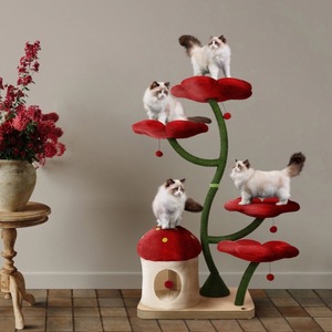 Árboles para gatos de 4 niveles, estilo de dibujos animados rojo, con cueva de privacidad para familias con varios gatos, estructura de madera para trepar. - Product Image 1