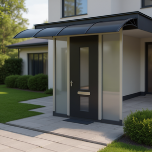 Grande Tettoia per Porta in Policarbonato Nero e Alluminio, Impermeabile, Design Contemporaneo per Arredamento Esterno - Product Image 2