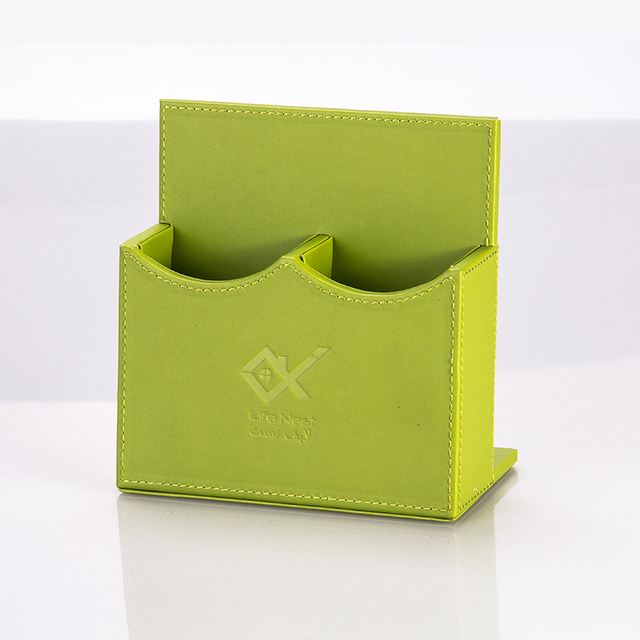 Luxury Green PU Leather Storage Box Air Conditioner Debossed Logo Remote Control Holder with 2 Compartments for Hotel Room