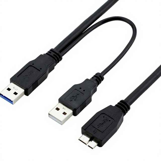 0.5M Dual USB 3.0 Male to Micro B USB3.0 Y Spliter Power Data Cable for External Hard Drive Disk