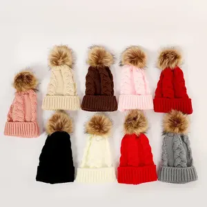 Professional supplier fur ball beanie hat girl cute beanie hat custom pom pom crochet beanie hat