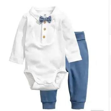 Latest Fashion Name Brand Boys Long Sleeve Shirts And Jeans Sets With Bow Tie