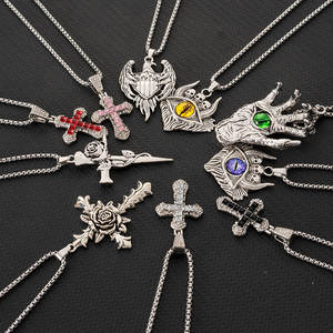 Collar de ojo de diablo estilo Punk a la moda de acero de titanio, joyería, colgante de Ojo Azul con calavera de Diablo, collar largo para hombre - Product Image 3