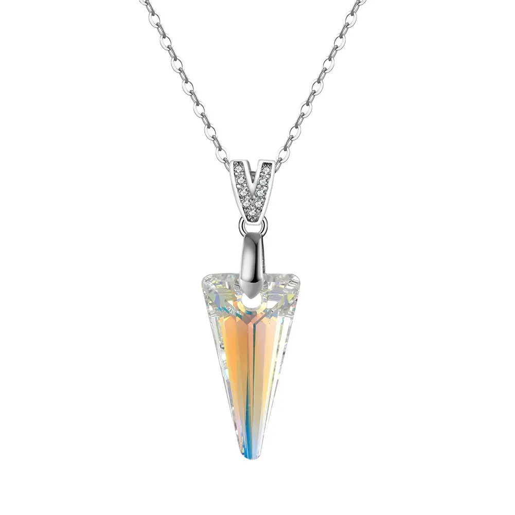 RINNTIN SWN26 Rainbow Crystal Spike Necklace 925 Sterling Silver Necklace Modern Edgy Necklace Geometric Jewelry