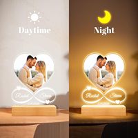 Cadre photo LED en acrylique personnalisé pour maman, directement de l'usine, avec base en bois, veilleuse, collage personnalisé, vente en gros