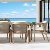 Ensemble de jardin en teck de style nordique pour l'extérieur, table et chaises, protection solaire, bois massif, modèle TMY947