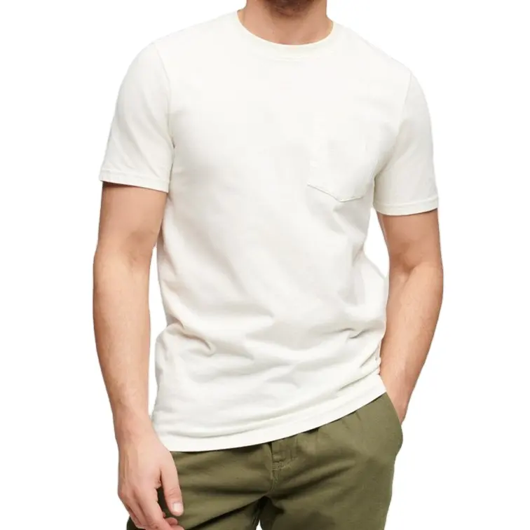 Nieuw Casual Heren Wit Basic T-Shirt 100% Biologisch Katoenen T-Shirts Heren Met Korte Mouwen T-Shirt Met Zakken