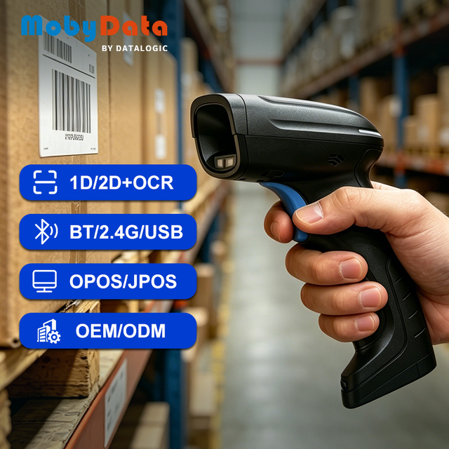 Mobydata HS400BT Industrial Plug and Play Handheld 2D DM Wireless Barcode Scanner With One-key Pairing Charging Base