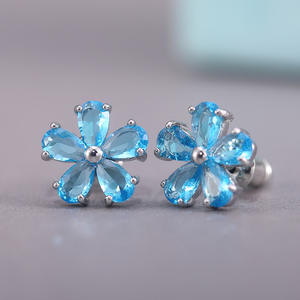 Pendientes de Flor con Cristales Azules, Plata de Ley, Aleación de Zinc, Joyería de Moda para Mujer, Ideales para Fiestas - Product Image 4