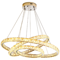 Lustre moderne en cristal LED, 3 anneaux entrelacés, luminaire suspendu doré, lampe suspendue circulaire à intensité variable pour salon, hall d'entrée