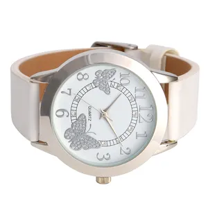 Stijlvolle Glanzende Vlinder Dames Lederen Horloge Voor Vrouwen Legering Quartz Polshorloges Armbanden De Montre