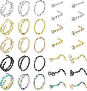 Lotus Atacado <span class=keywords><strong>Best</strong></span> Seller 20g Nariz Anéis Hoop Studs L Forma Aço Inoxidável Cirúrgico Corkscrew Nariz Piercing Jóias - Product Image 2