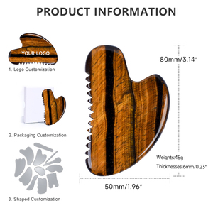 Massaggiatore Gua Sha in Pietra Naturale Occhio di Tigre a Forma di Cuore con Superficie Dentellata, Logo Personalizzabile, Strumento Facciale in Giada Marrone con Denti - Product Image 6