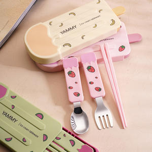 Yammy <b>Ice</b> <b>Cream</b> Tableware Set For Kids 304 Stainless Steel <b>Spoon</b> Fork Chopsticks With Storage Case Bpa Free - Product Image 2