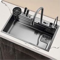 Évier de cuisine intelligent en acier inoxydable 304 nano anti-rayures, double bac carré, cascade, multifonction, porte-couteaux