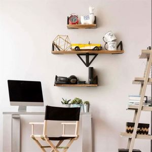 Rustic Metal Floating <b>Shelves</b> Triangle Bracket Wall Mount Black Powder Coated 75lbs Capacity <b>for</b> Bedroom Living Room <b>Kitchen</b> - Product Image 4