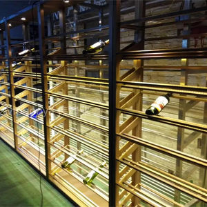 Étagères de cave <span class=keywords><strong>à</strong></span> vin de luxe <span class=keywords><strong>en</strong></span> <span class=keywords><strong>bois</strong></span> massif, <span class=keywords><strong>en</strong></span> acier inoxydable doré, grande capacité, taille personnalisée, présentoir, mobilier de maison - Product Image 1