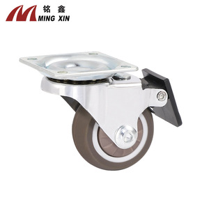 Ming Xin Furniture Caster Pu <b>Wheel</b> Plate Mount Silent Heavy Duty With Brake Industrial Use - Product Image 1