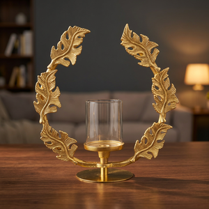 Luxury Gold Leaf Metal Candle Holder Stand Elegant Clear Glass Lantern Jar Centerpiece for Wedding Party <b>Table</b> Hotel Home Decor - Product Image 4