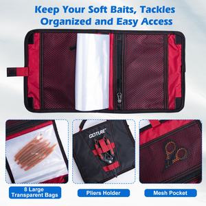Goture 3-en-1 Fishing Tackle Spinning Reel Cover 2 Rod Straps Soft Plastic Bait Storage Lure Bag <span class=keywords><strong>avec</strong></span> Mesh Pockets - Product Image 3