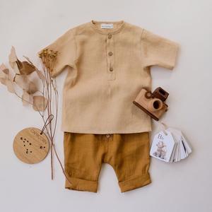 Ensembles de vêtements pour bébé, vêtements d'été 2022, chemises en coton et lin + short, ensemble deux pièces pour bébé - Product Image 5