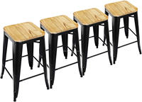 Tabourets de bar en métal DISHIM de 30 pouces, hauteur comptoir, avec siège en bois, durables, empilables, pour salle à manger et salon, intérieur et extérieur