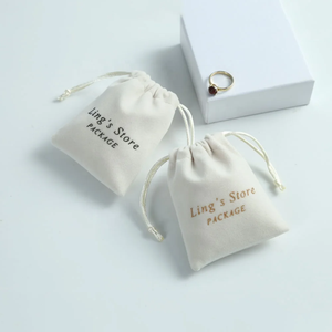 9x12cm High Quality <b>Makeup</b> <b>Bag</b> Custom Small VelvetJewelry Pouch Cream <b>Drawstring</b> Sack - Product Image 1