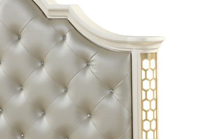 Queen 5 <b>Pc</b> Luxury Contemporary Adjustable LED Vanity Bedroom <b>Set</b> Made with Wood in Beige - Product Image 6