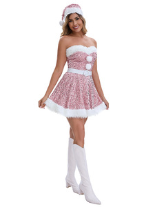 Bestseller 2025 Abito Natalizio Rosso Rosa con Paillettes <span class=keywords><strong>Vestito</strong></span> in Peluche per Atmosfera Natalizia Abito da Festa di Capodanno per Donne - Product Image 2