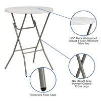 Haute qualité extérieur Portable Dia 60cm 80cm blanc haut rond Cocktail pliant Tables de bar en plastique pour les événements