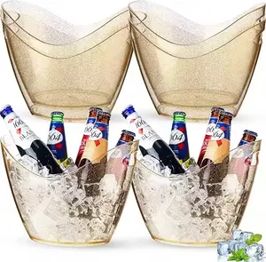 High Quality KTV Bar Party Oval Shape Led Luxury Flashing Wine Vodka Whiskey Champagne Buckets Acrylic Plastic Ice Bucket