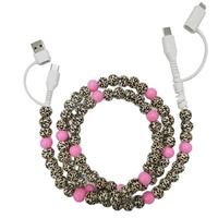 Câble de charge rapide 5A de 1 mètre, blindage tressé, motif léopard noir, perles acryliques pour ordinateur, téléphone, chargeur USB-C perlé