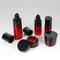 Ensemble de flacons cosmétiques en verre dégradé rouge-noir de luxe rechargeables de 30 g à 150 ml pour toner, essence et crème pour le visage