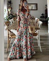 Robe décontractée ample à imprimé floral pour femme, nouvelle collection printemps, élégante, col en V, style bohème, coupe évasée