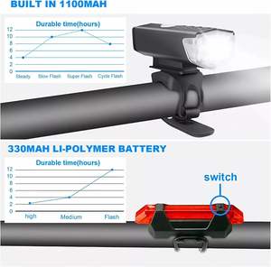 Lumières de vélo LED à vente chaude, accessoires de vélo, avant, arrière et arrière, rechargeables par USB, étanches, en plastique, pour le sport de montagne - Product Image 2