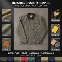Veste de travail en toile personnalisée pour homme, col en velours côtelé, poche zippée, coton délavé, style vintage streetwear, marque privée, fabrication OEM ODM