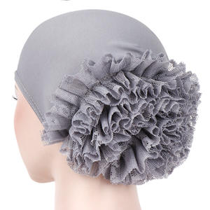 Stock al por mayor de color sólido Flores grandes leche seda encaje moda <span class=keywords><strong>Hijab</strong></span> musulmán mujeres turbante con flor - Product Image 6
