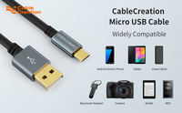 Câble Micro USB rétractable CableCreation, cordon de charge tressé en TPE, doré pour Android, Kindle, manette PS4