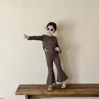 Tenue 2 pièces imprimée léopard pour filles, ensemble haut à manches longues et pantalon évasé, ensemble de vêtements décontractés à la mode pour enfants en bas âge, printemps