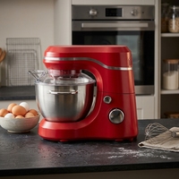 Batteur sur socle électrique planétaire 400W, 8 vitesses, 3,5L, en acier inoxydable, avec protection anti-éclaboussures, fouet à œufs et divers accessoires de pâtisserie