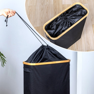 Organizador de ropa, cesta de lavandería rectangular de tela Oxford con marco de bambú, almacenamiento a prueba de polvo para ropa, grande, mediano, pequeño - Product Image 2