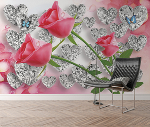Romantico diamante rosa <span class=keywords><strong>cuore</strong></span> carta da parati 3d casa carta da parati amore murale a tema per la decorazione d'interni - Product Image 1
