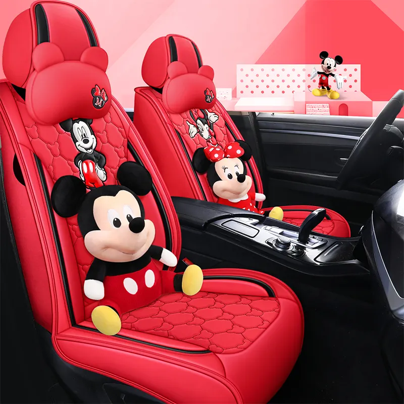 Fundas protectoras universales para asientos de coche, juego de fundas de asiento de lujo de cuero con dibujos animados de Mickey mouse, 5 asientos, transpirables, novedad