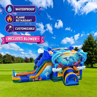 Grande structure gonflable Dolphin en forme de blocs de construction, dinosaure, dessin animé, licorne, avec souffleur, toboggan et piscine