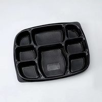 Boîtes Bento jetables noires multi-compartiments, contenants alimentaires écologiques et biodégradables, idéales pour l'emballage alimentaire commercial