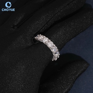 Bague Éternité en Moissanite, Taille Ronde Brillante, Sertissage Pavé, Argent 925 Plaqué Rhodium, Bague de Fiançailles pour Femme, Certifiée GRA - Product Image 5
