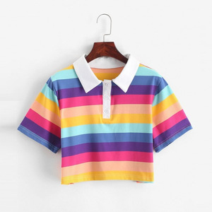 A buon mercato da donna arcobaleno a righe Crop Top traspirante <span class=keywords><strong>estetica</strong></span> t-shirt corta da Golf Tee piccole tuniche stampate Top per donna - Product Image 5