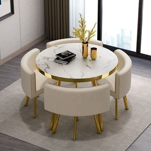 Hot Bán Sang Trọng Vòng Top Bàn Ăn Đặt Với Kim Loại Ghế MDF Gỗ Cho Phòng Khách Nhà Hàng Thanh Văn Phòng 1 Bảng 4 Ghế - Product Image 1